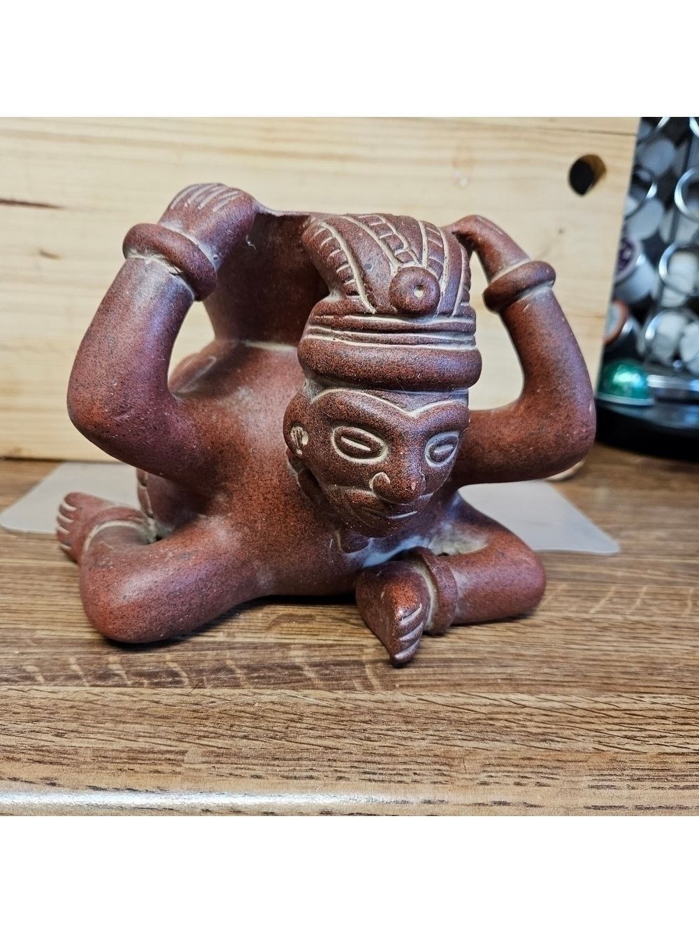 Vintage 60s Mexican Clay-fired Squatting Warrior Planter